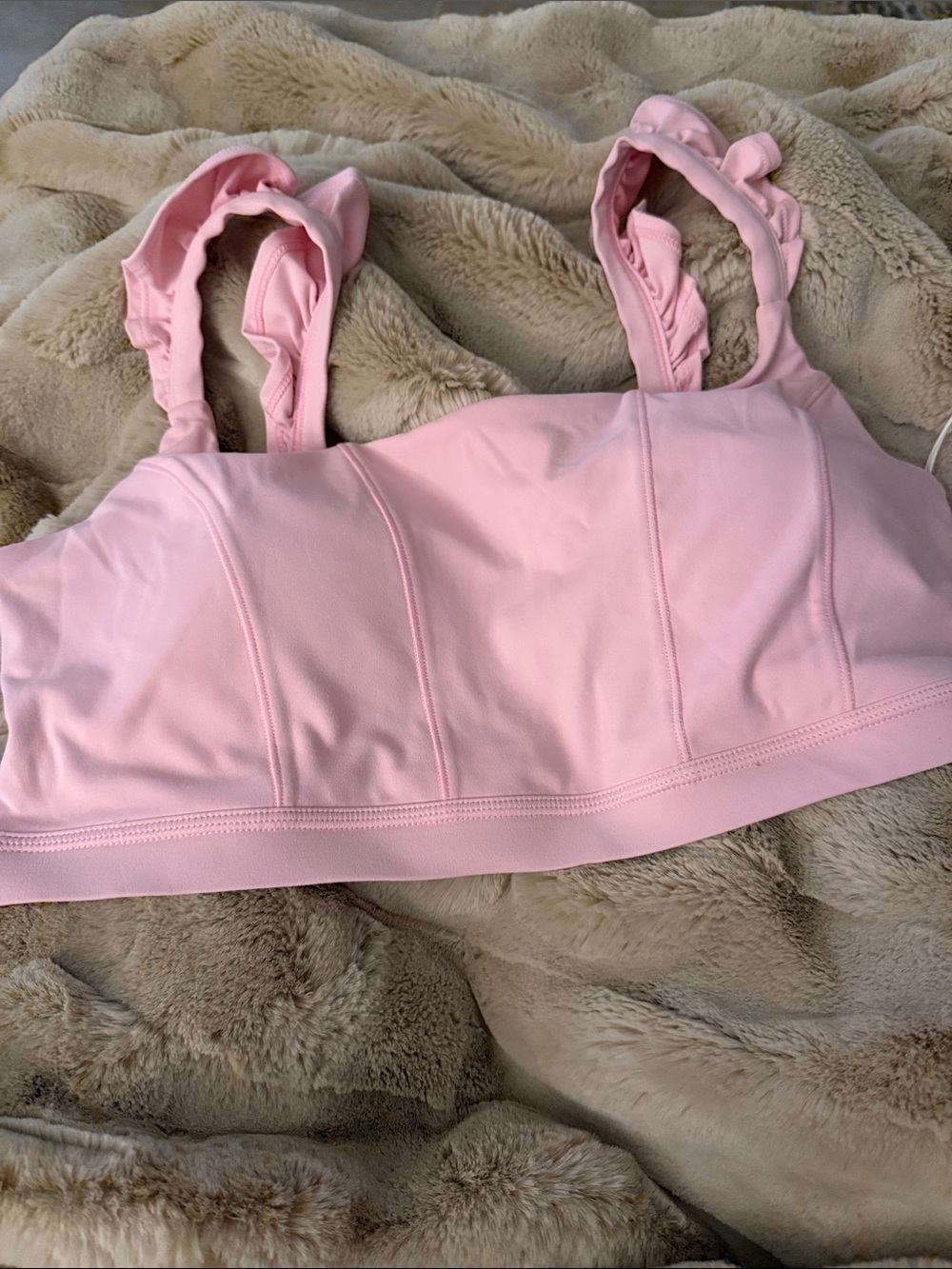 Blogilates Light Pink Ruffle-Strap Sports Bra